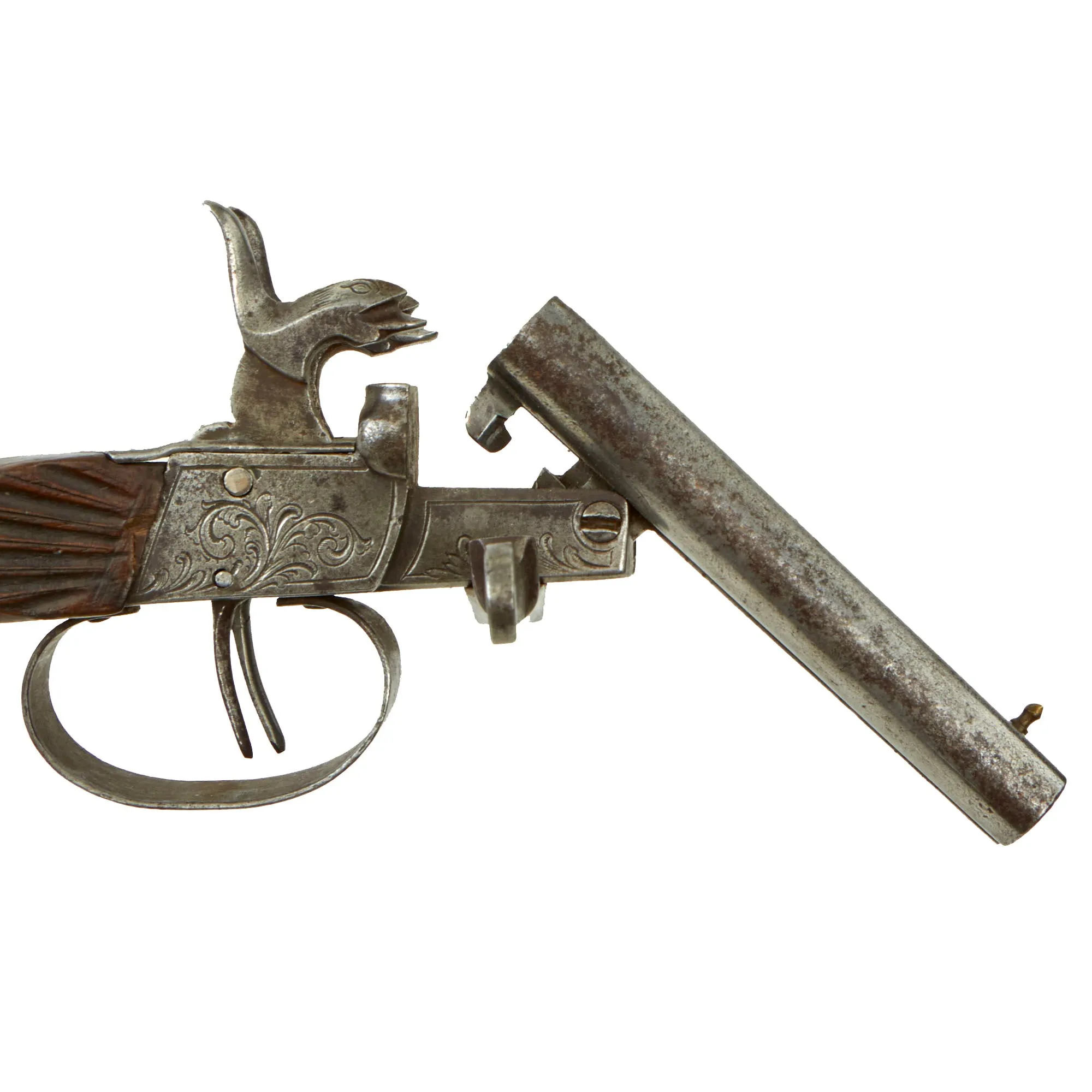 Original U.S. Civil War Era French Style 9mm Pinfire Double Barrel Pistol with Under Lever Breech - circa 1855