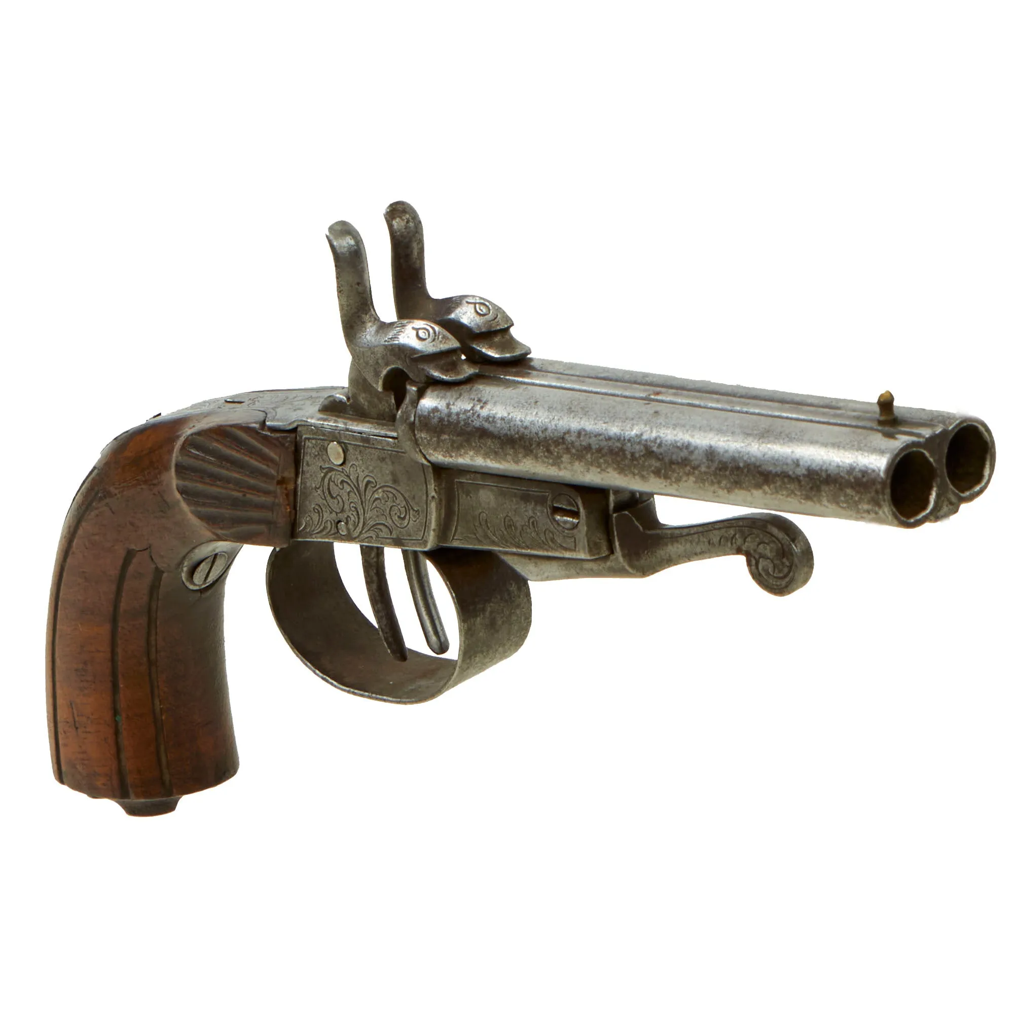 Original U.S. Civil War Era French Style 9mm Pinfire Double Barrel Pistol with Under Lever Breech - circa 1855