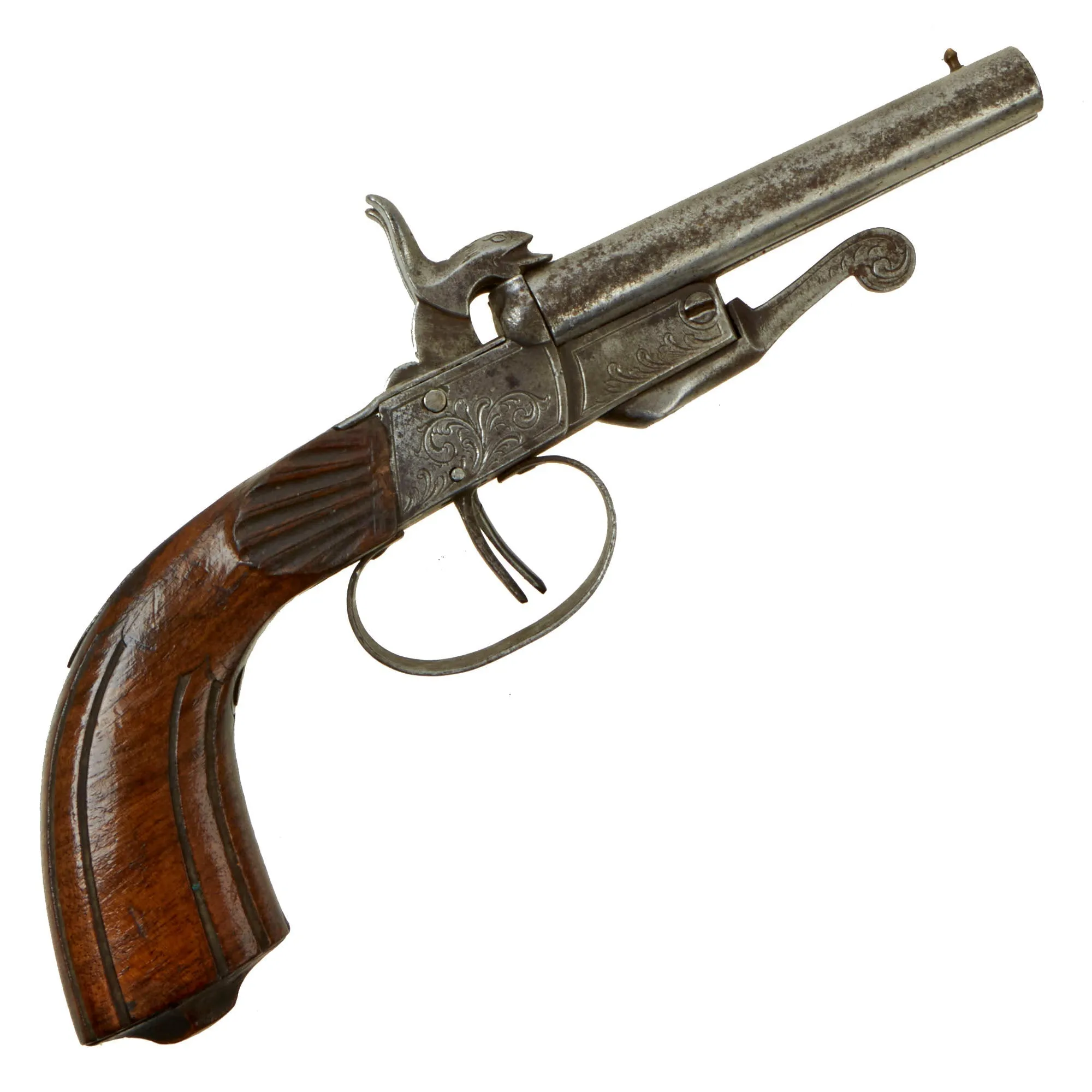 Original U.S. Civil War Era French Style 9mm Pinfire Double Barrel Pistol with Under Lever Breech - circa 1855