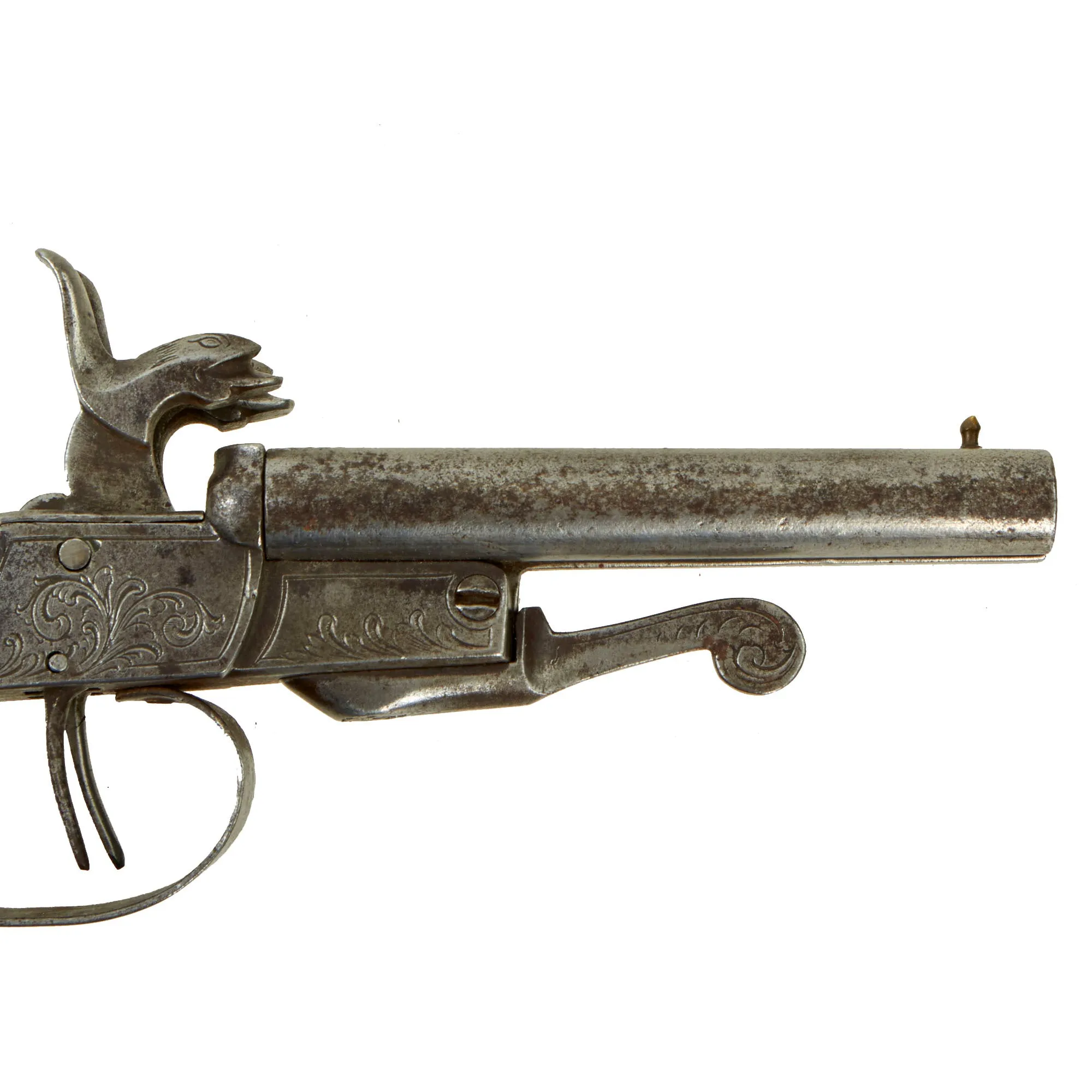 Original U.S. Civil War Era French Style 9mm Pinfire Double Barrel Pistol with Under Lever Breech - circa 1855