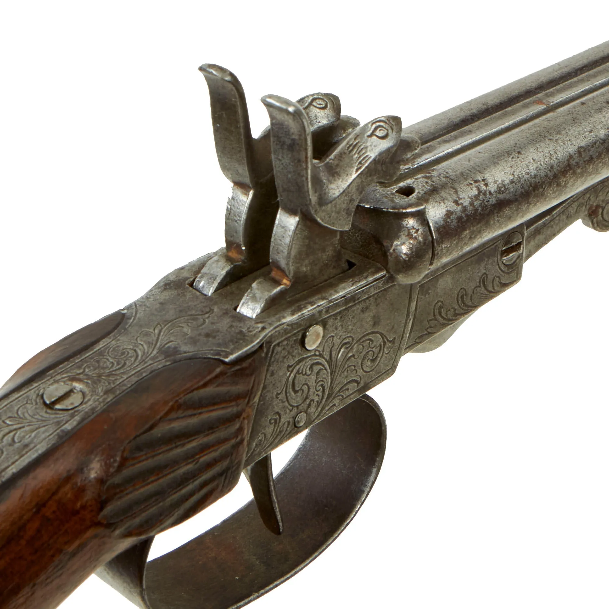 Original U.S. Civil War Era French Style 9mm Pinfire Double Barrel Pistol with Under Lever Breech - circa 1855