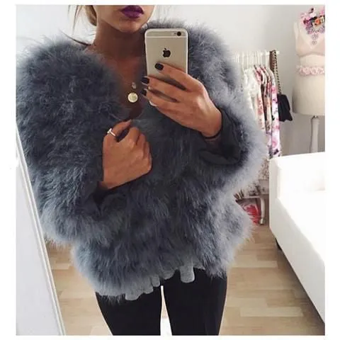 Ostrich Feather Jacket - Dark Grey