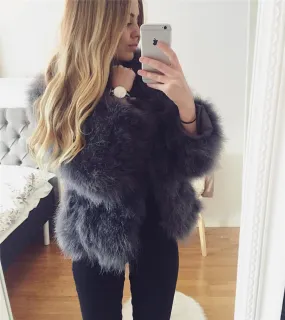 Ostrich Feather Jacket - Dark Grey