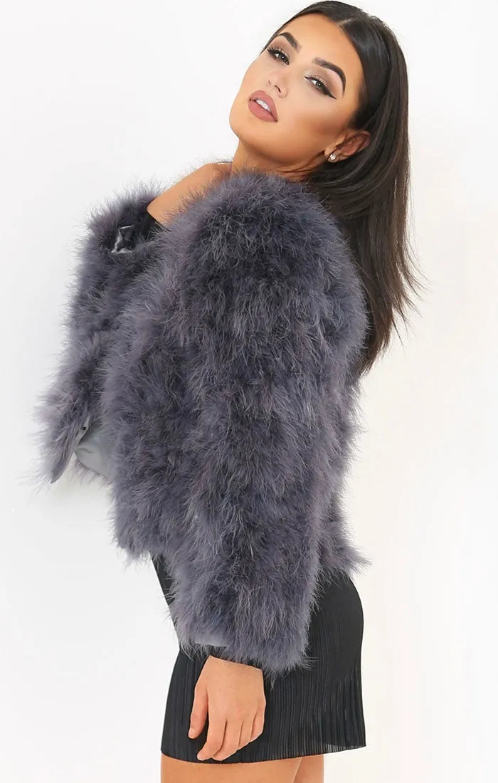 Ostrich Feather Jacket - Dark Grey