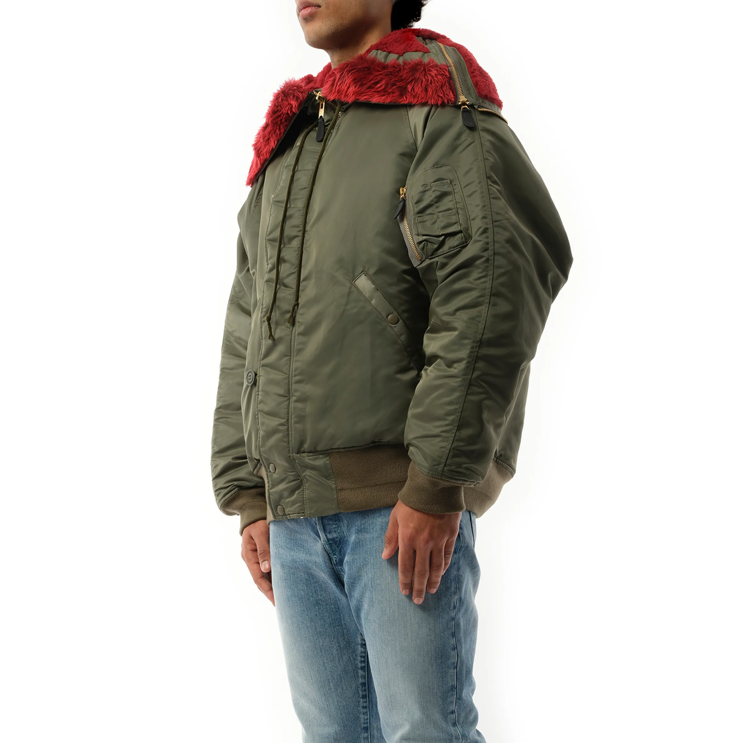 Petal Mouth Hood Bomber Jacket in Khaki