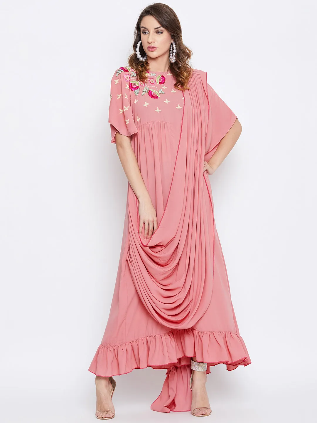 Pink Blush Embellished Draped Kaftan (Final Sale)