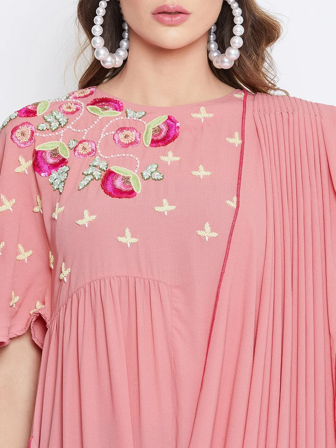 Pink Blush Embellished Draped Kaftan (Final Sale)