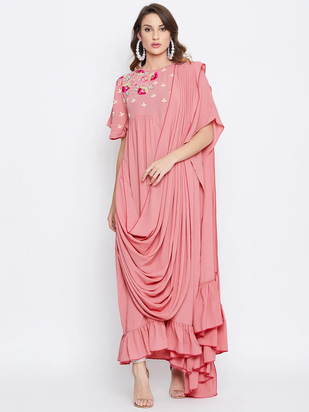 Pink Blush Embellished Draped Kaftan (Final Sale)