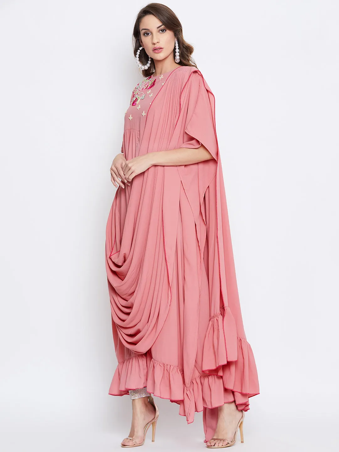 Pink Blush Embellished Draped Kaftan (Final Sale)