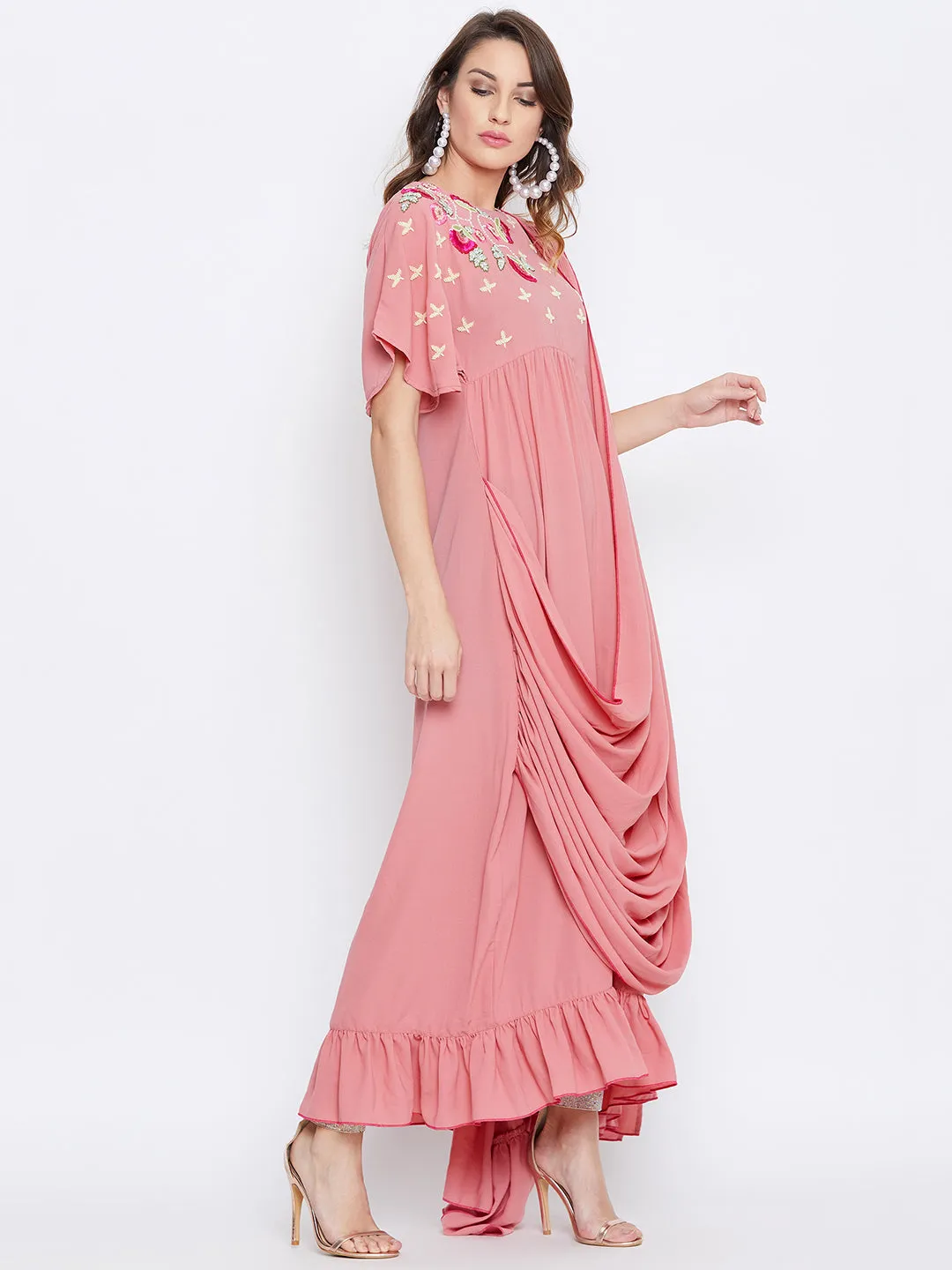 Pink Blush Embellished Draped Kaftan (Final Sale)