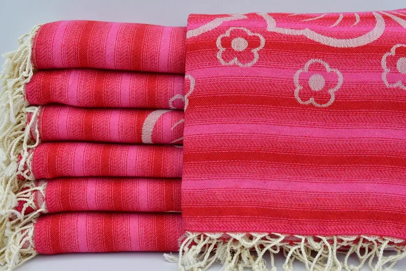 Pink Hibiscus Flowers 100% Cotton Towel