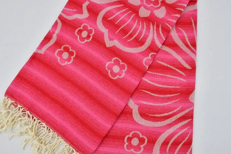 Pink Hibiscus Flowers 100% Cotton Towel