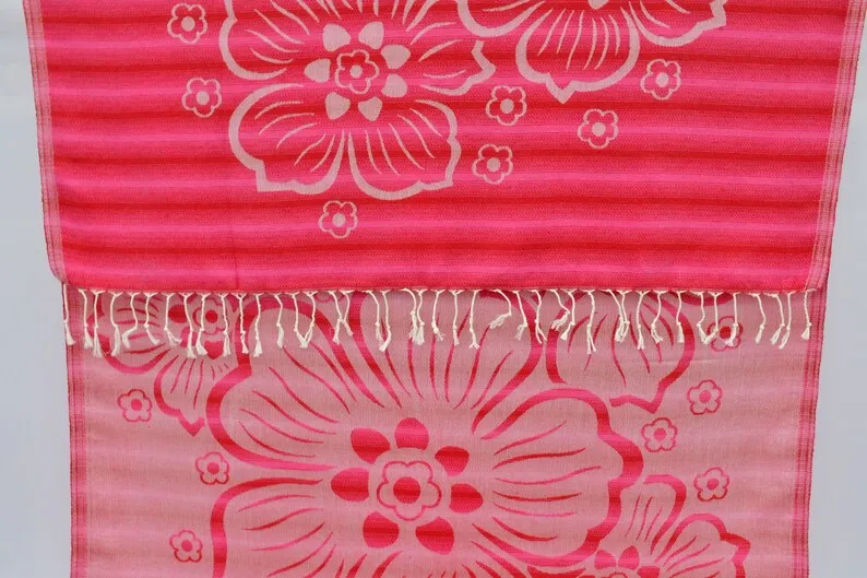 Pink Hibiscus Flowers 100% Cotton Towel