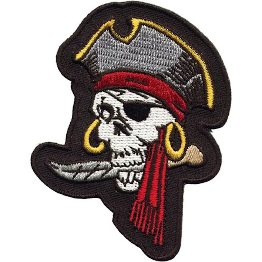 Pirate Skull With Eye-Patch Large Motorcycle Vest Patch 9" x 6.5"