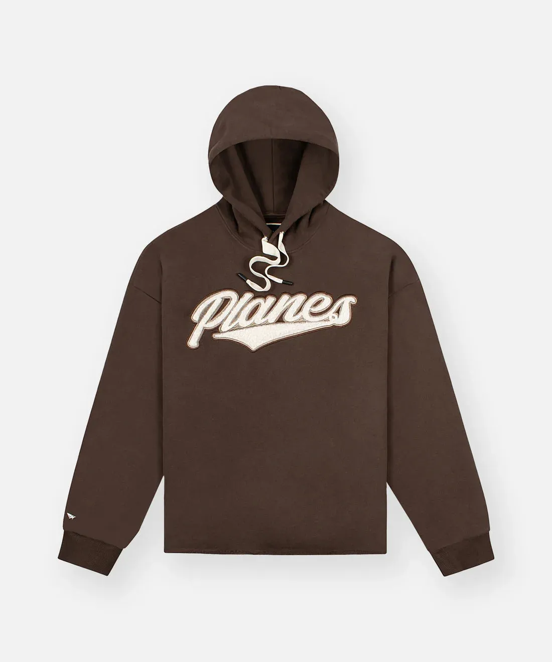 Planes Open Hem Sherpa Applique Hoodie (Brown) - 300405