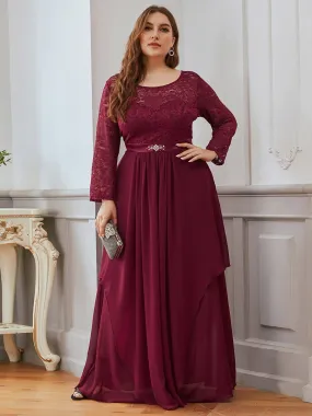 Plus Size Classic Floral Lace Bridesmaid Dress with Long Sleeve