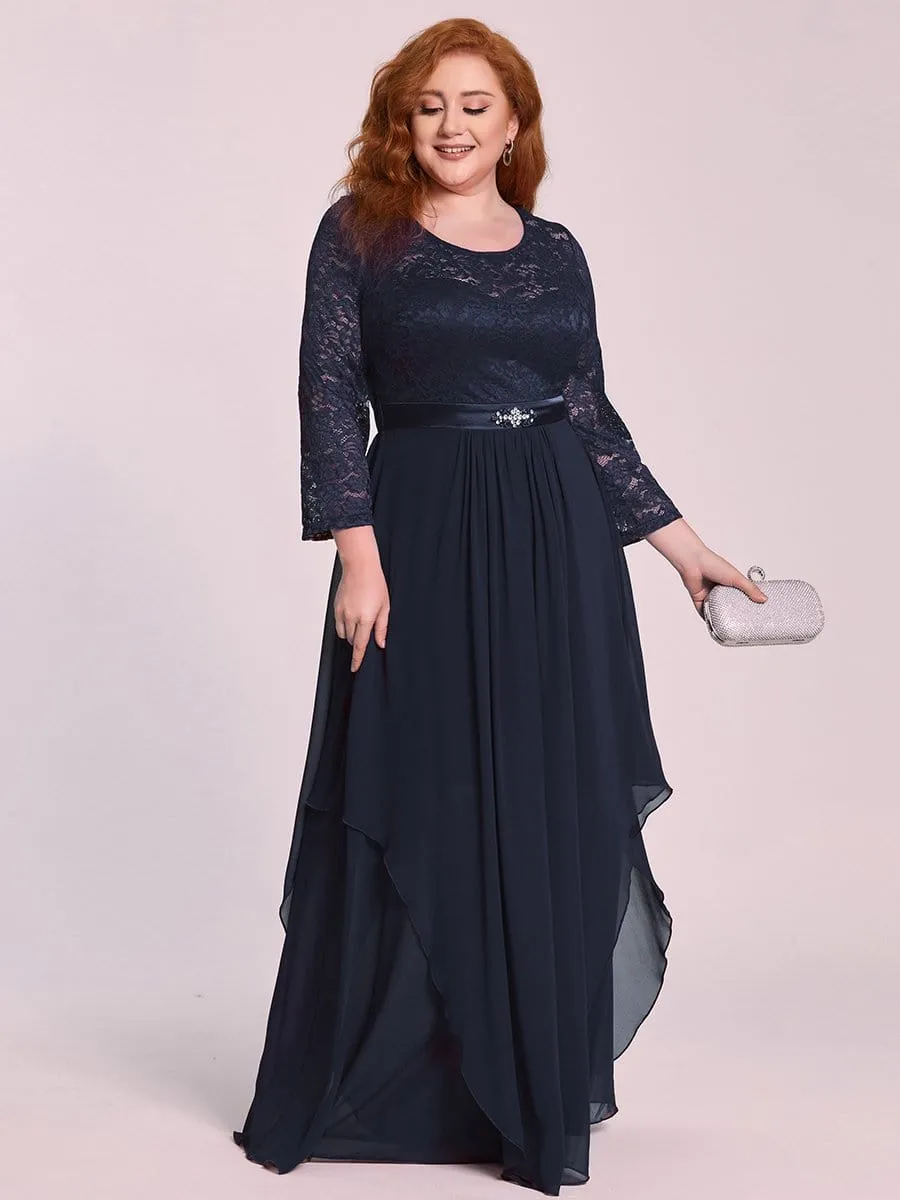 Plus Size Classic Floral Lace Bridesmaid Dress with Long Sleeve