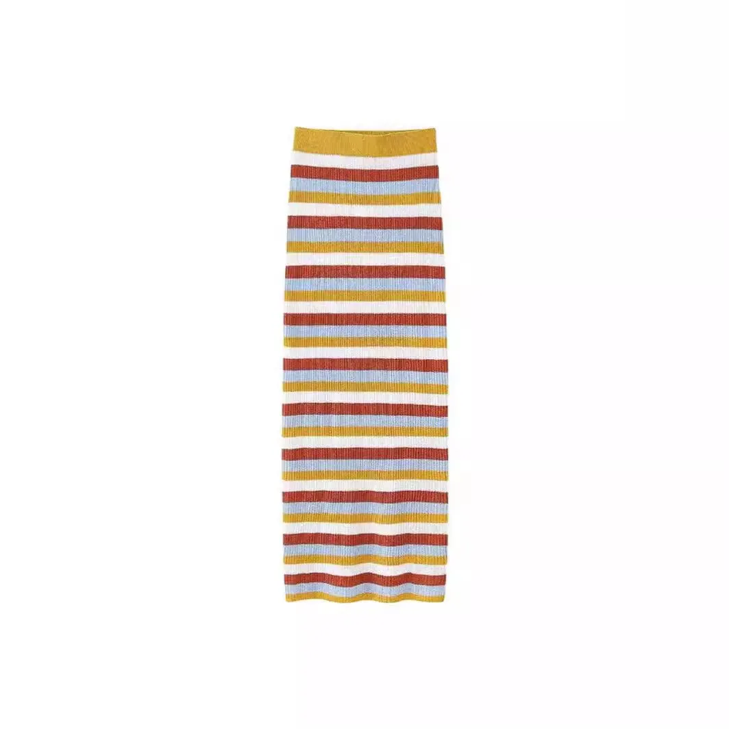 Pre Order:  Sleeveless Striped Knitted Vest   Slim Long Skirt