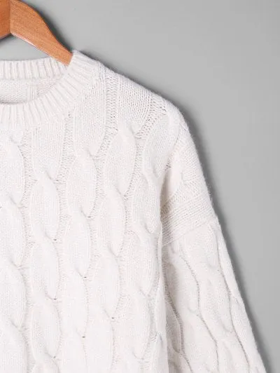 Pretty Cable Knit Pattern Drop Shoulder Sweater