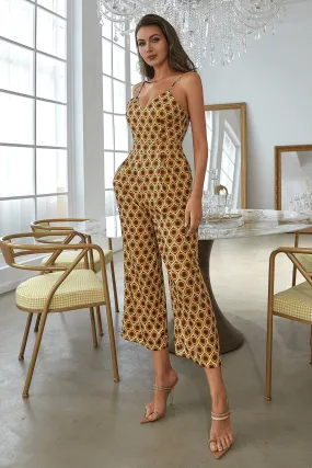 Printed Spaghetti Strap Cropped Jumpsuit