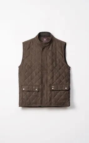 QUILTED SUEDE GILET JACKET SLEEVELESS DARK OLIVE