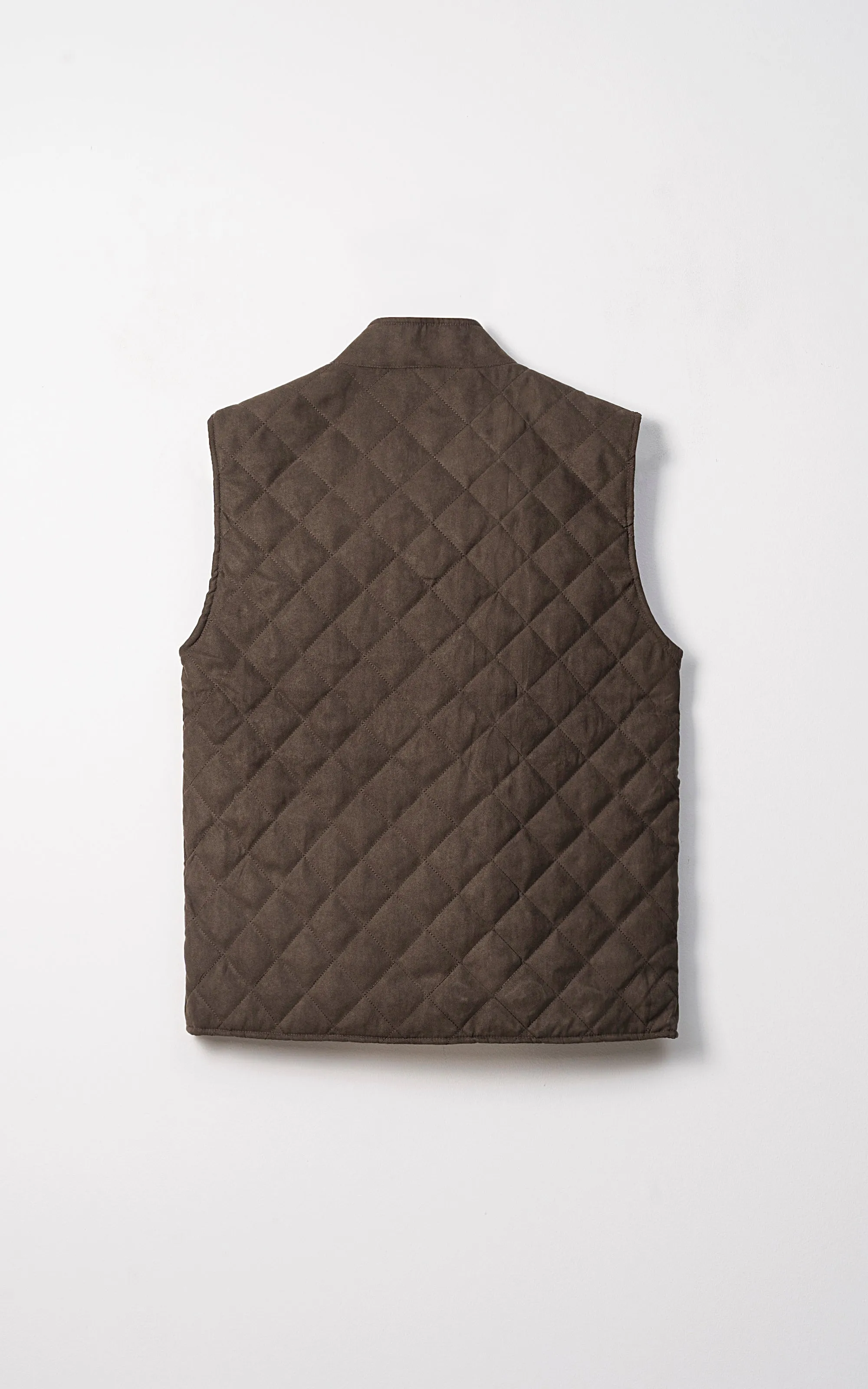 QUILTED SUEDE GILET JACKET SLEEVELESS DARK OLIVE