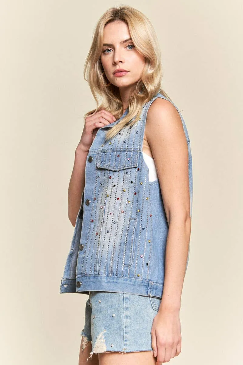 Rainbow Bejeweled Denim Vest