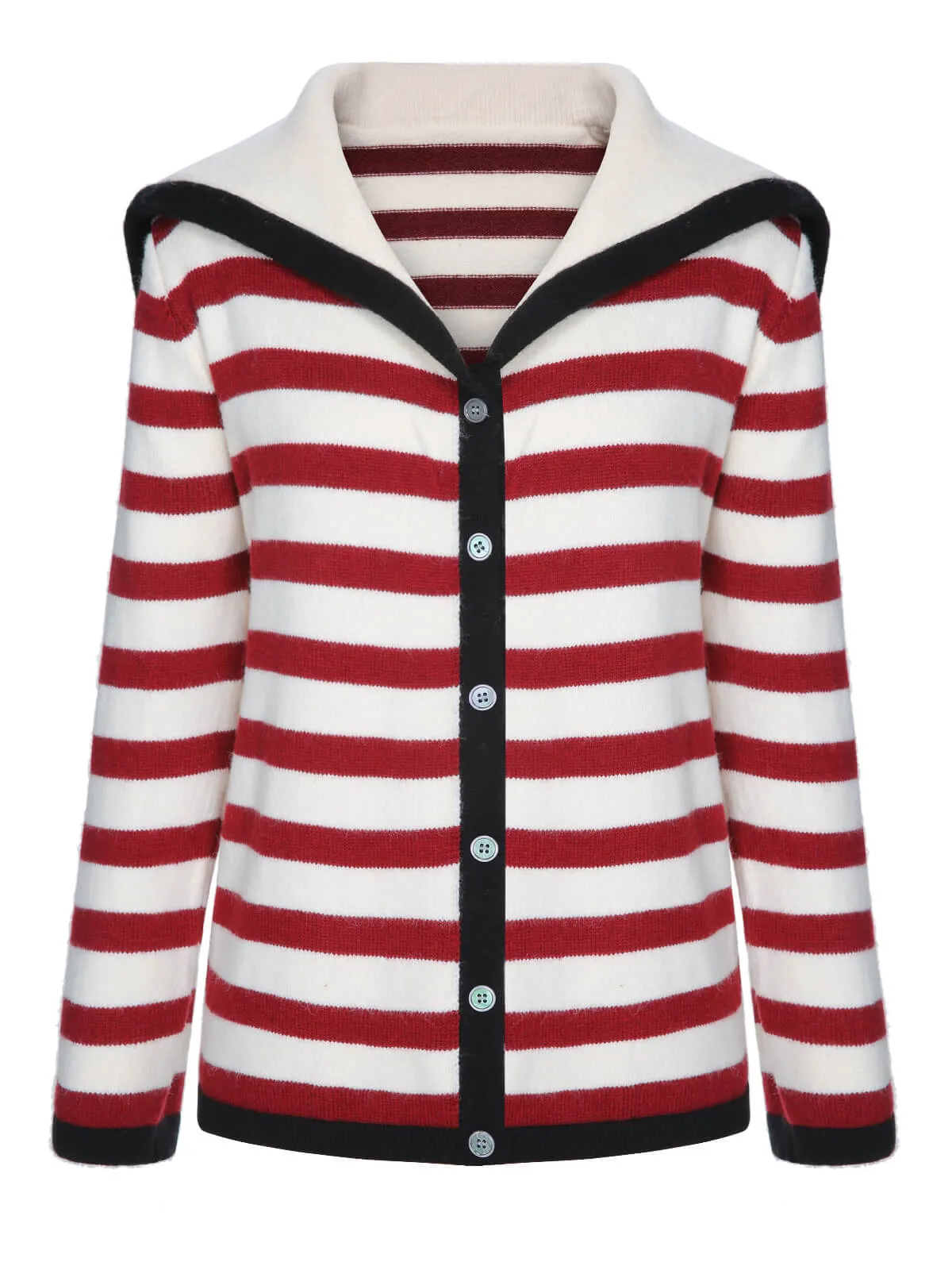 Red 1940s Stripe Sailor Collar Sweater Coat