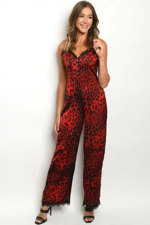 Red Leopard Animal Print Jumpsuit