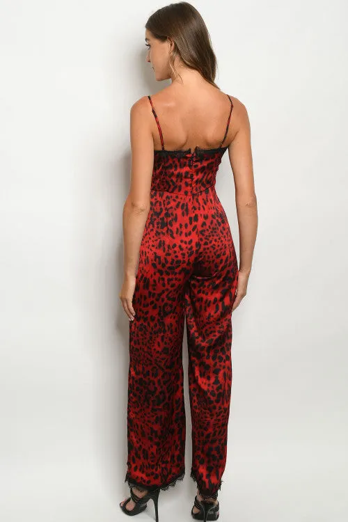 Red Leopard Animal Print Jumpsuit