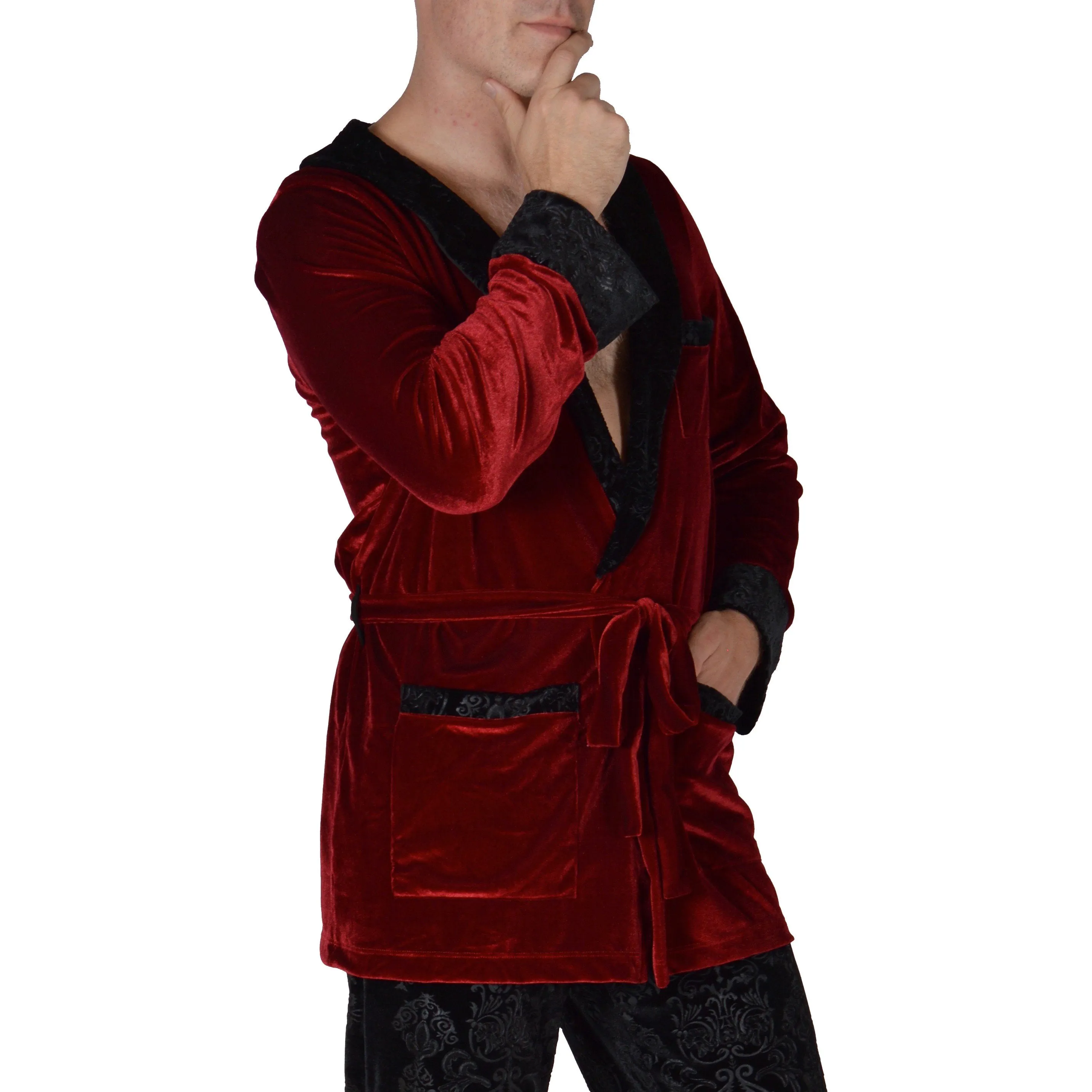 Red Velvet Robe: (Classic Smoking Jacket Style Robe) Great for costume or house party!