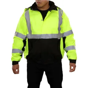 Reflective Apparel® Hi-Vis Breathable Waterproof 2-Tone Hooded Bomber Rain Jacket - ANSI Class 3 - 411ST