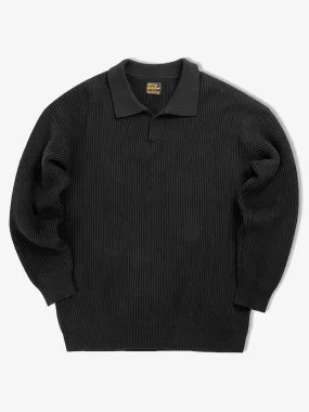 Ribbed Knitted Cotton Polo Collar Sweater