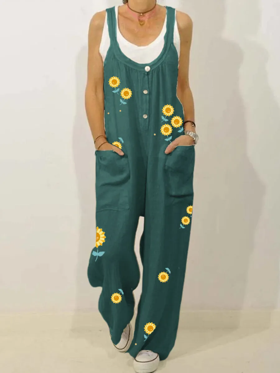 Romantic Pastoral Daisy Loose Casual Jumpsuit