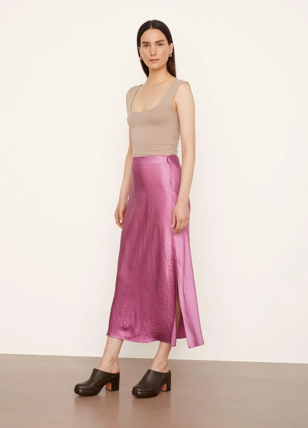 Side Slit Slip Skirt in Camellia