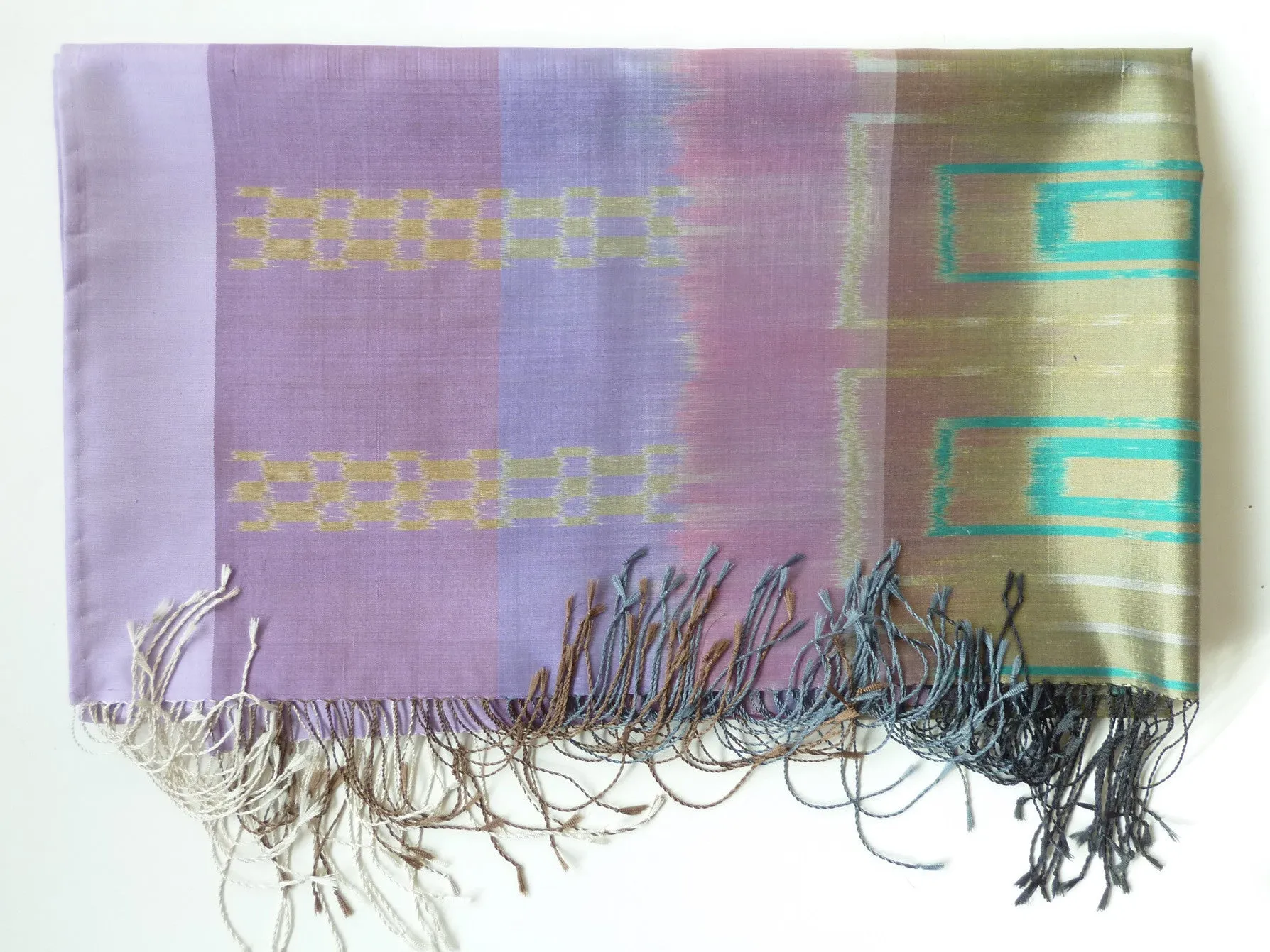 Silk Ikat Shawl Or Throw Amethyst Gold