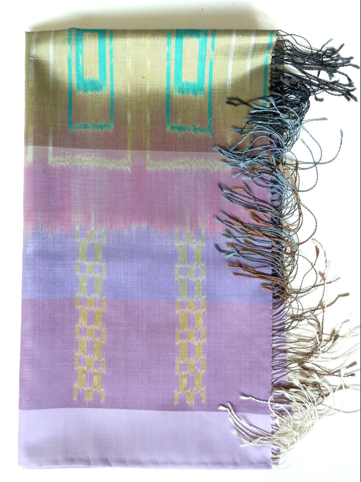 Silk Ikat Shawl Or Throw Amethyst Gold