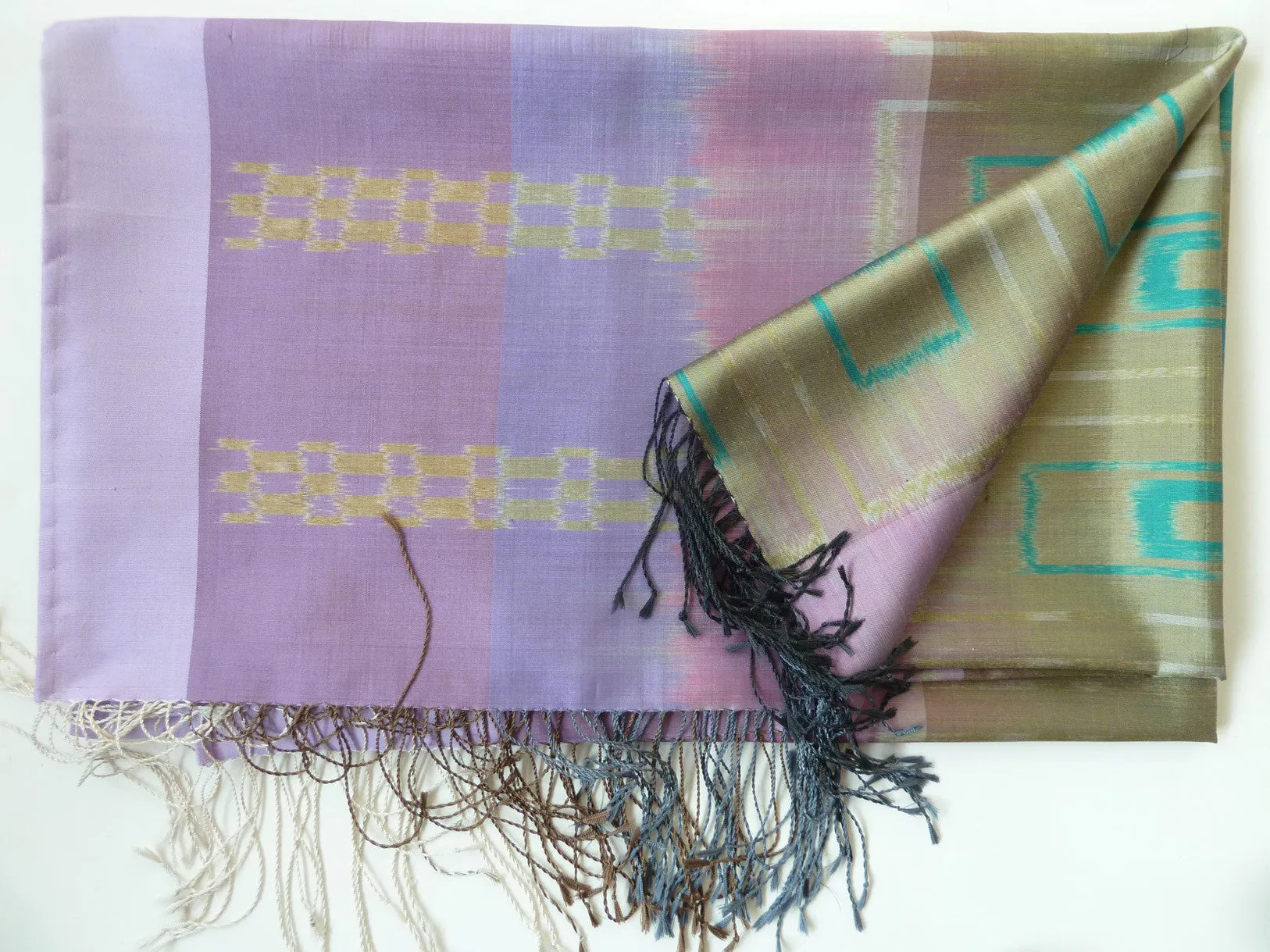 Silk Ikat Shawl Or Throw Amethyst Gold