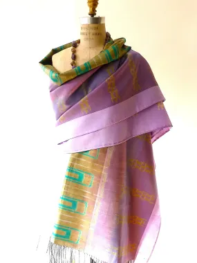 Silk Ikat Shawl Or Throw Amethyst Gold