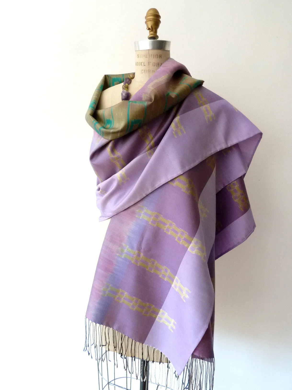 Silk Ikat Shawl Or Throw Amethyst Gold