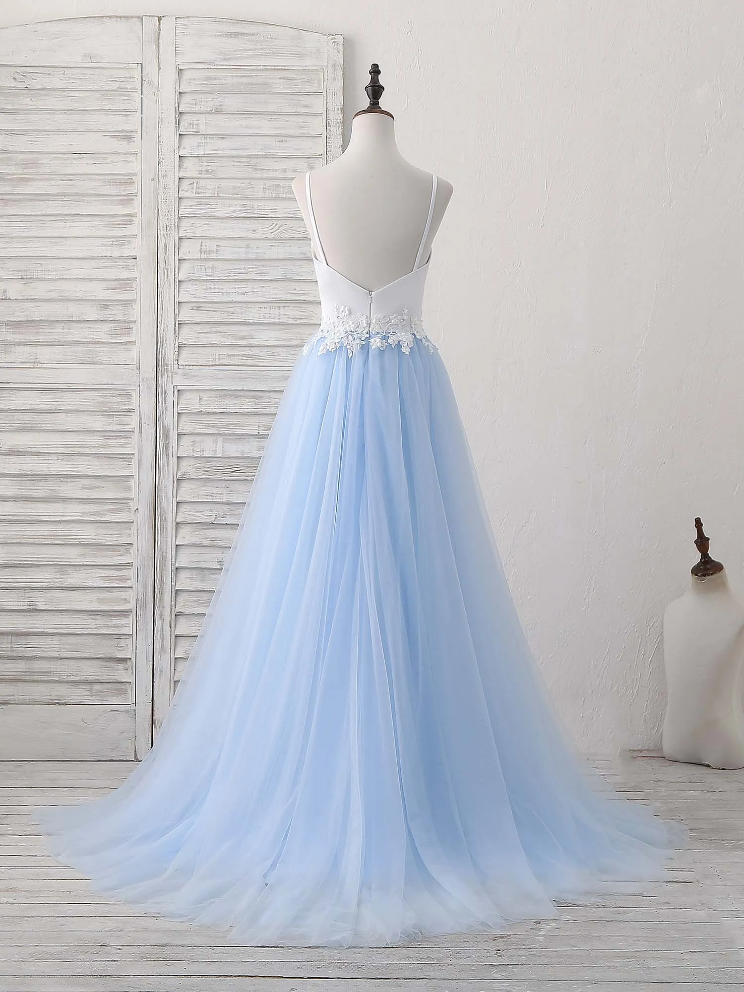 Simple Blue Tulle Long Prom Dress Blue Tulle Evening Dress