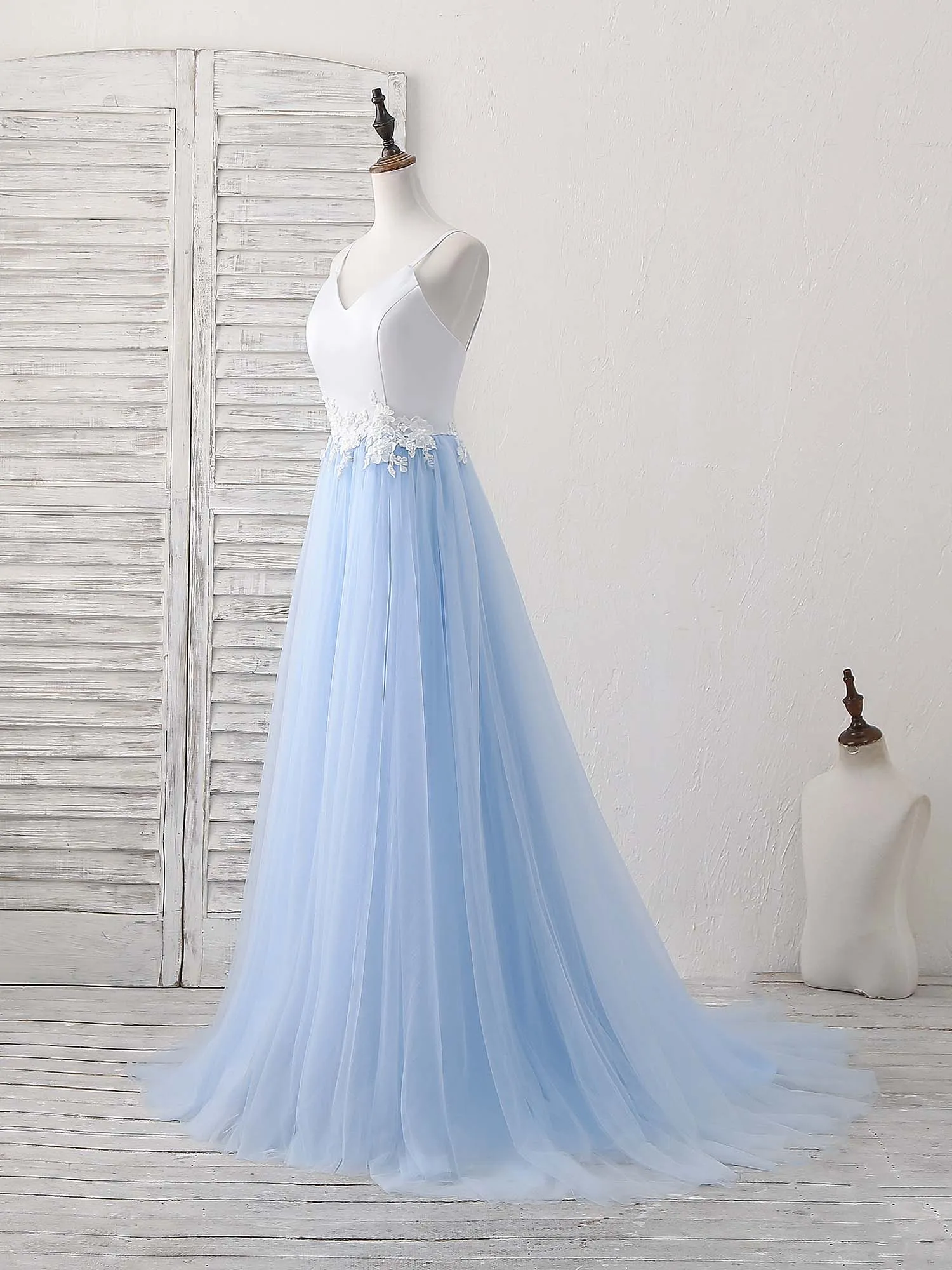 Simple Blue Tulle Long Prom Dress Blue Tulle Evening Dress