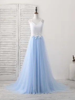 Simple Blue Tulle Long Prom Dress Blue Tulle Evening Dress