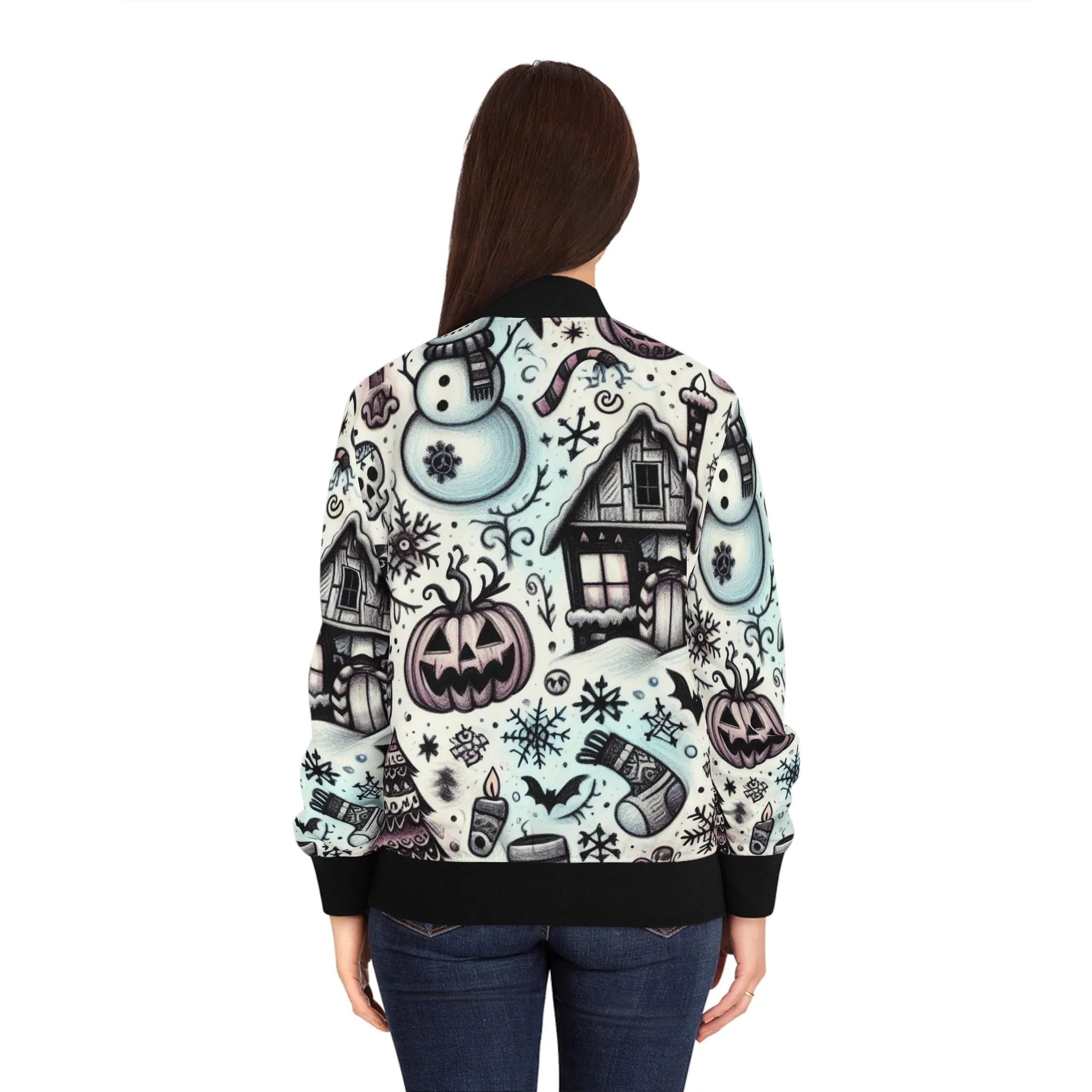 Spooky Snowy Scene - Women's Bomber Jacket (AOP)