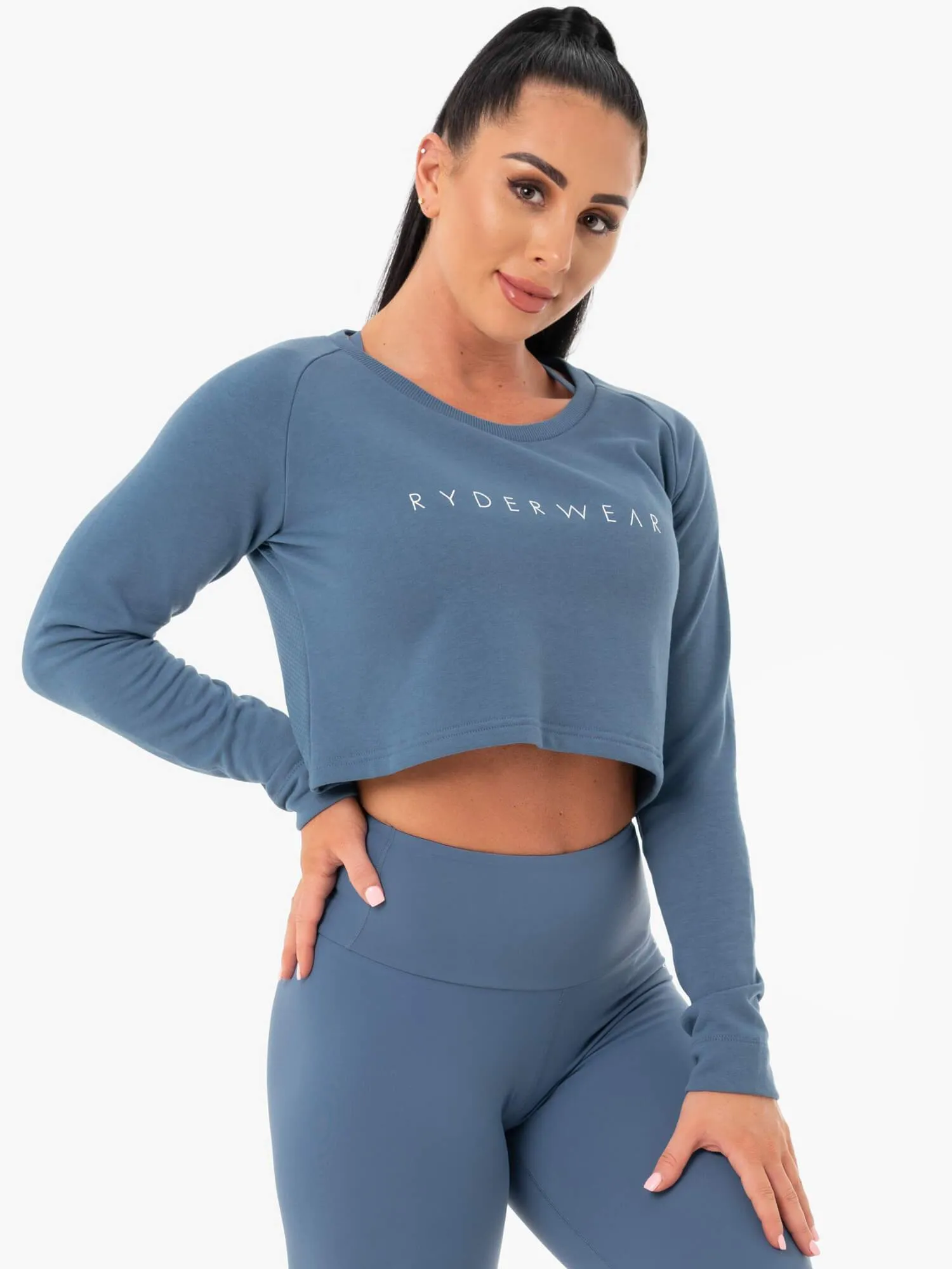 Staples Cropped Sweater - Steel Blue