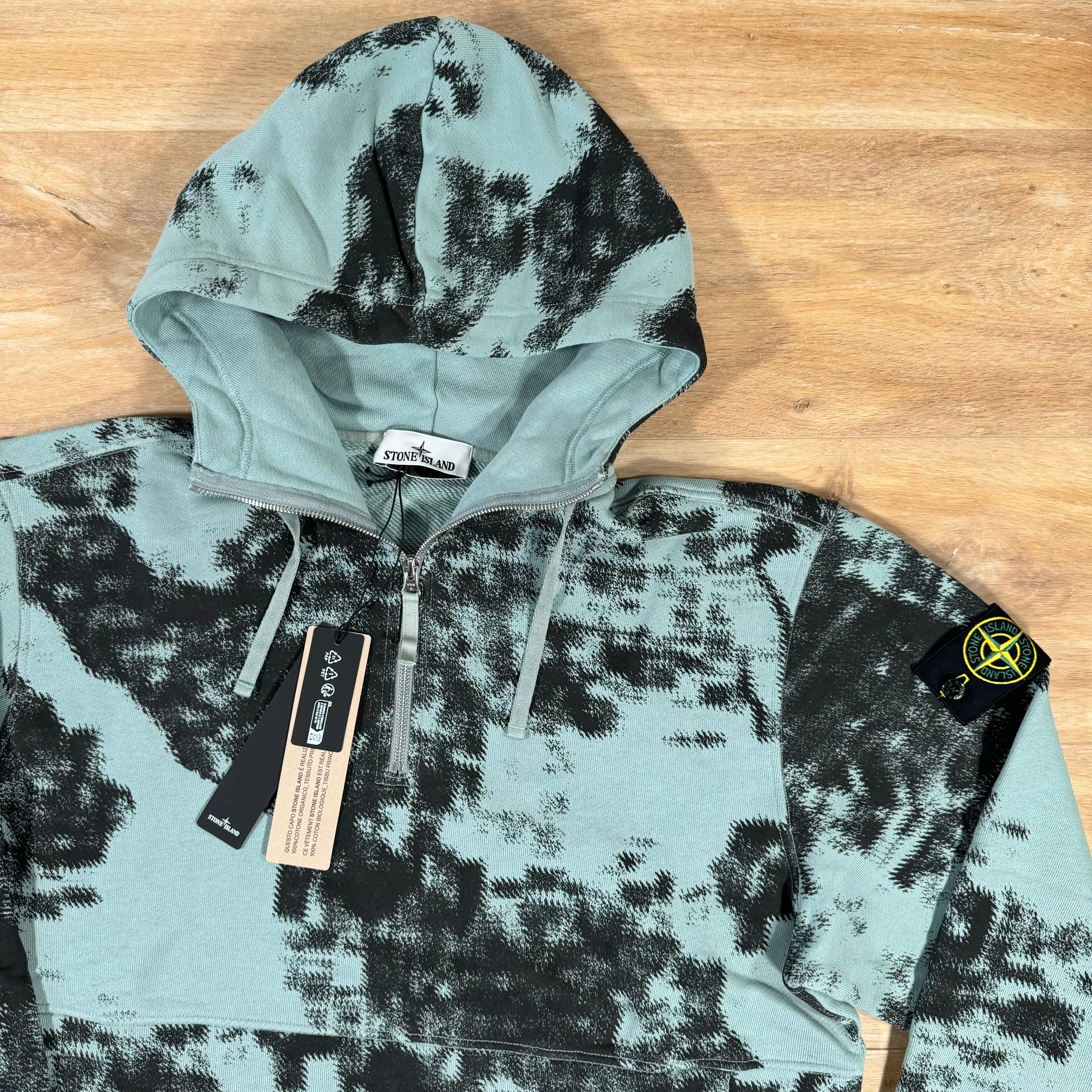 Stone Island Camouflage Half-Zip Hoodie in Green Grey