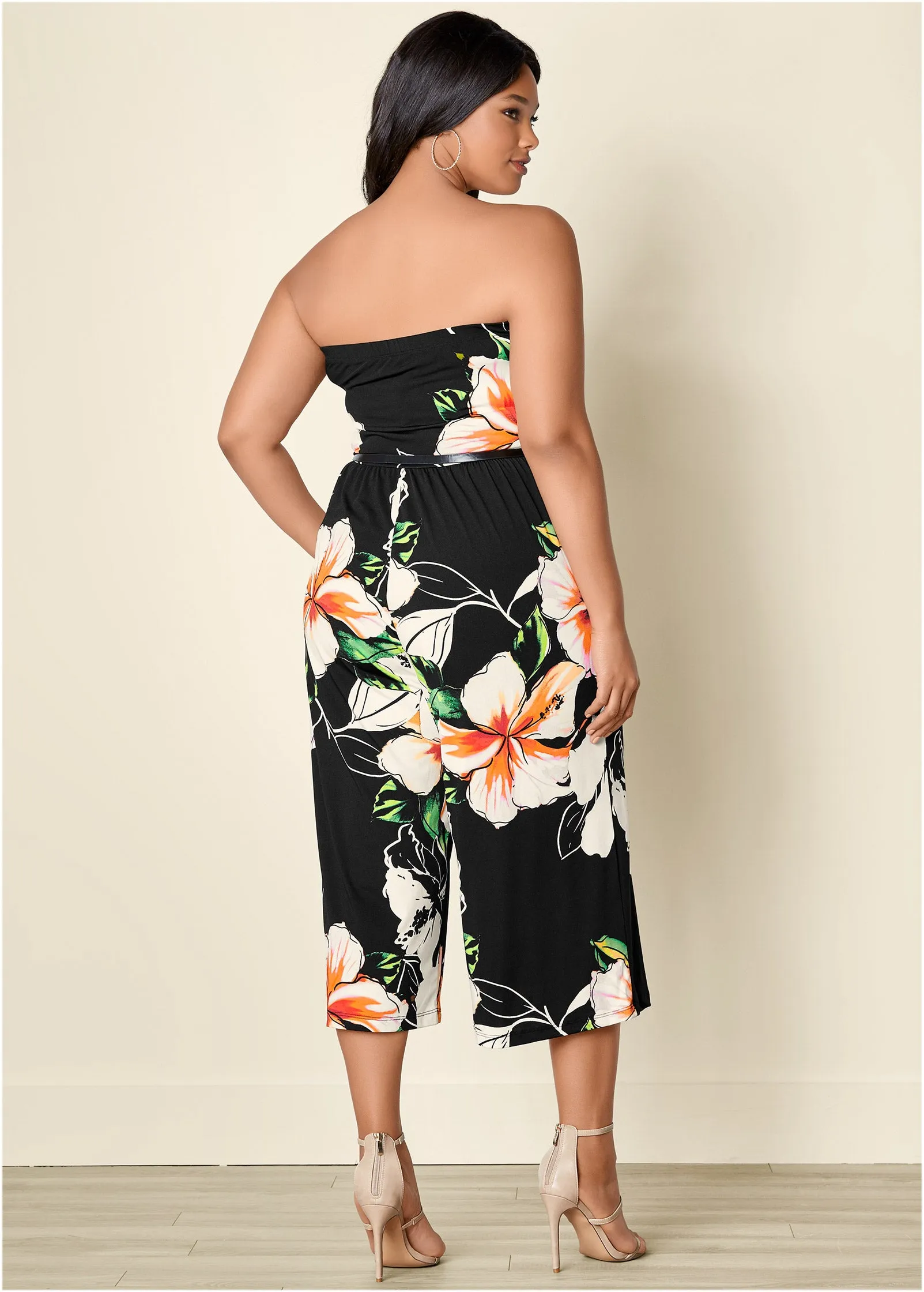 Strapless Culotte Jumpsuit - Black Multi