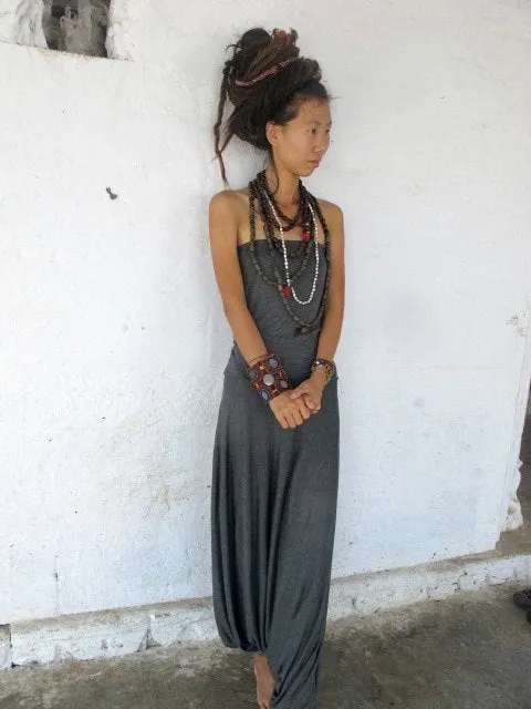 Strapless Grey Harem Jumpsuit