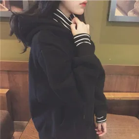 Stripes Underneath Black White Long Sleeve Hoodie