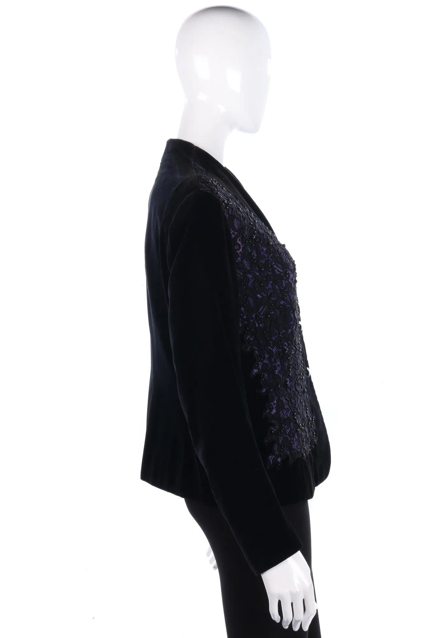 Superb Vintage Jacket Black Velvet and Lace Panels  Size 14/16